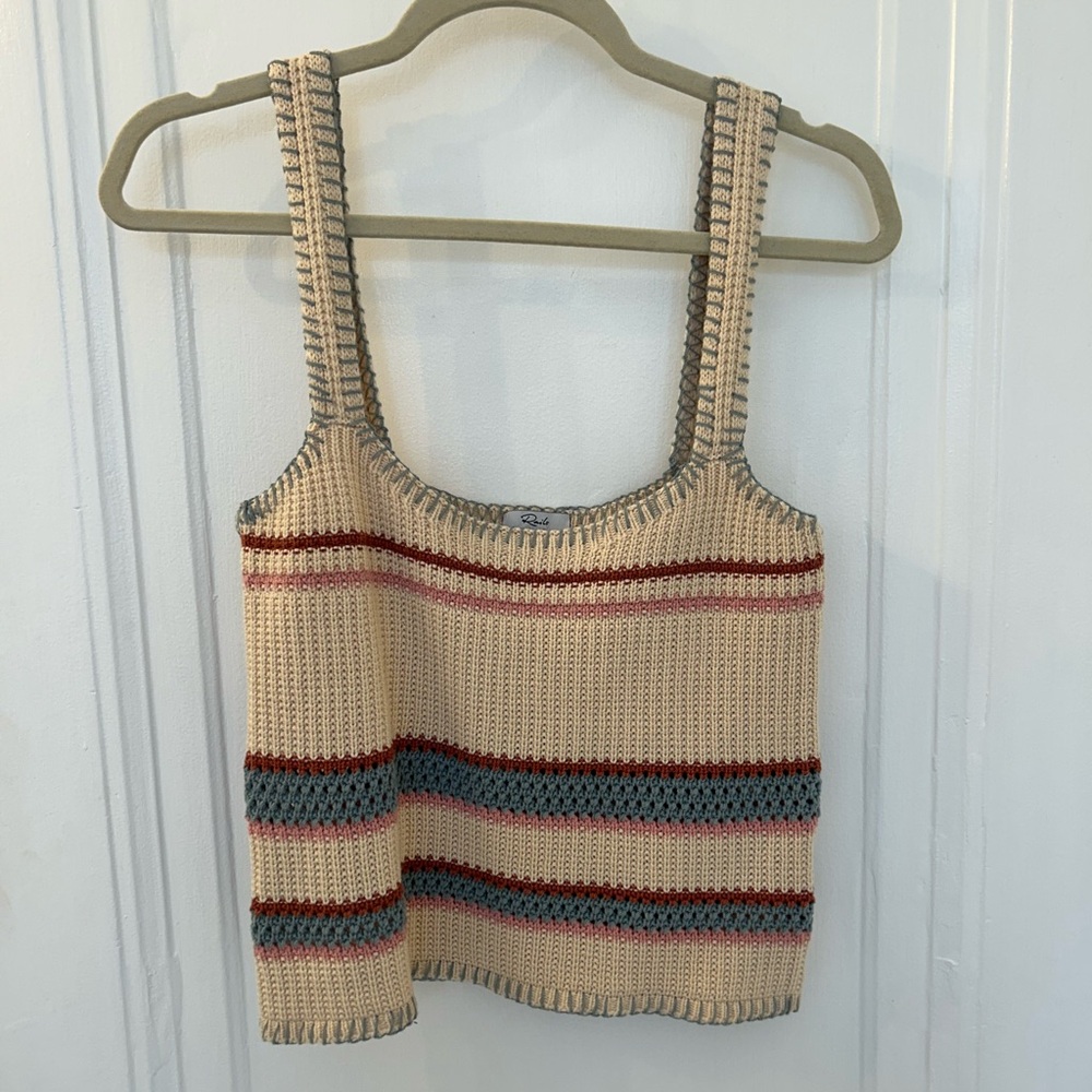 Rails Crochet Stripe Tank Top - Cream with Blue & Red Accents